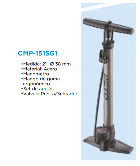 BOMBIN BICICLETA TKX PIE CMP151SG1 21 ACERO MANOMETRO